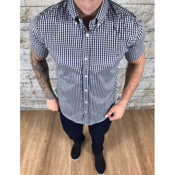 Camisa manga curta TH xadrez azul marinho