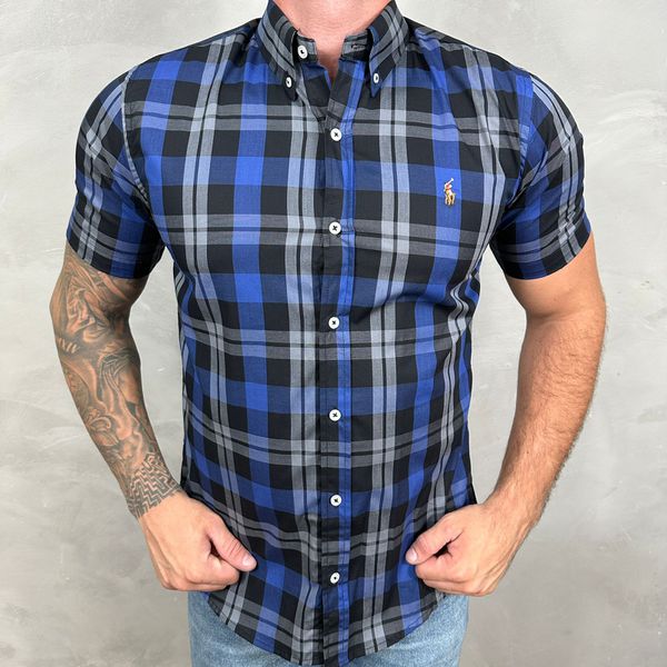 Camisa Manga Curta PRL Xadrez Azul