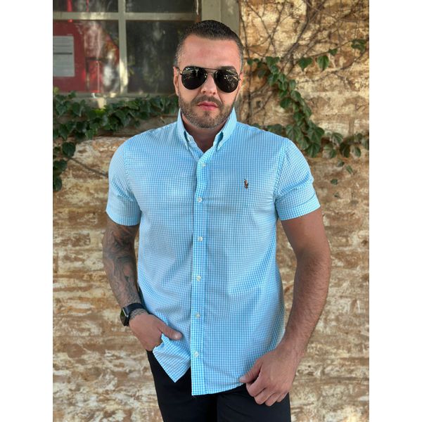 Camisa Manga Curta PRL Xadrez Azul
