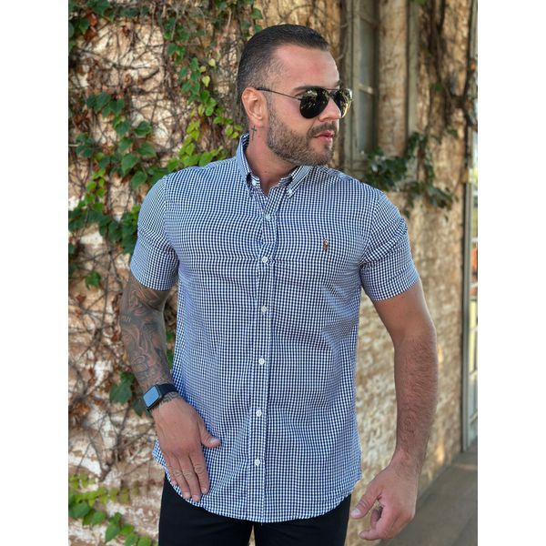 Camisa Manga Curta PRL Xadrez Azul