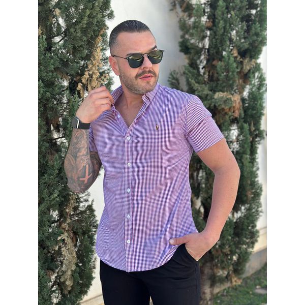 Camisa Manga Curta PRL Xadrez Fúcsia 