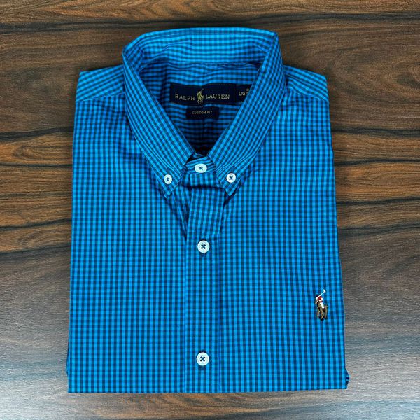 Camisa Manga Curta PRL Xadrez Azul