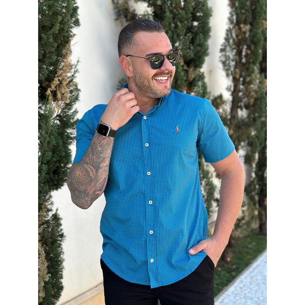 Camisa Manga Curta PRL Xadrez Azul