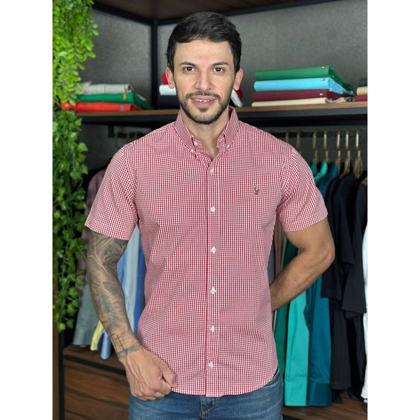 Camisa Manga Curta PRL Xadrez Vermelho