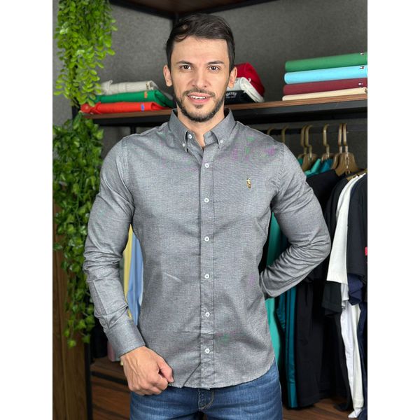 Camisa Manga Longa PRL Cinza.⚫