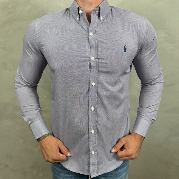 Camisa Manga Longa PRL Micro Xadrez Azul