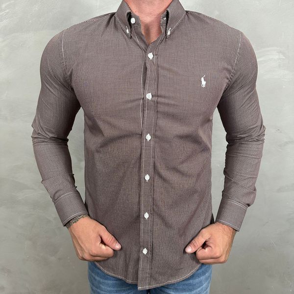 Camisa Manga longa PRL Micro Xadrez Marrom