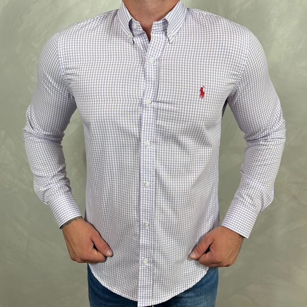 Camisa Manga Longa PRL Micro Xadrez Lilás