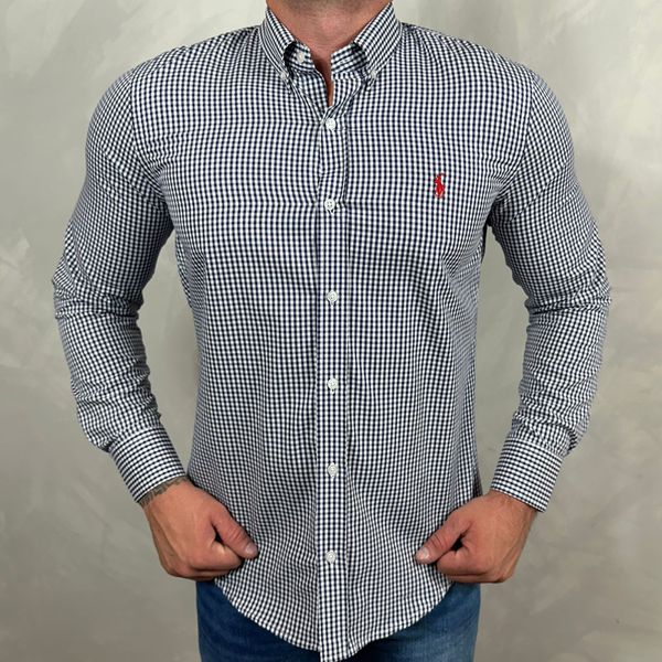 Camisa Manga Longa PRL Micro Xadrez Azul