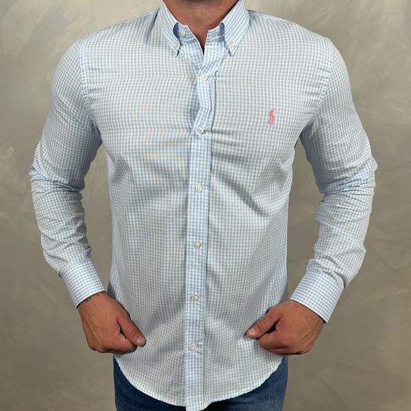 Camisa Manga Longa PRL Micro Xadrez Azul 