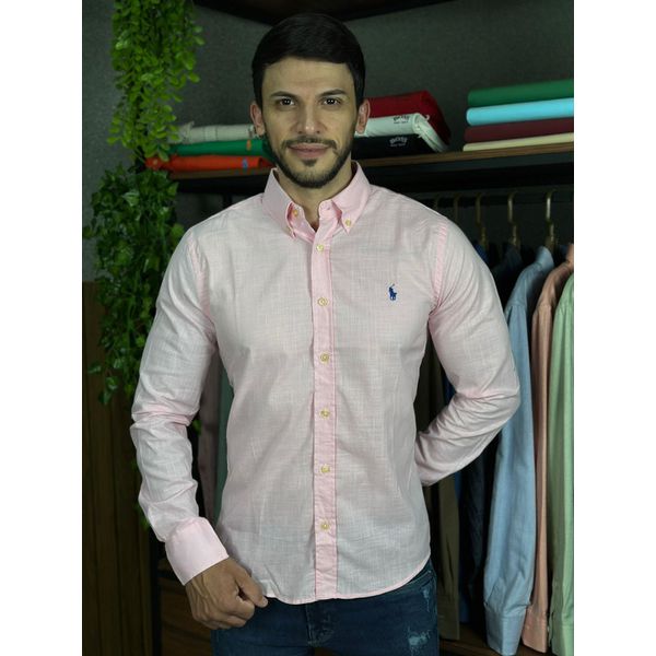 Camisa Manga Longa Linho PRL Rosa.