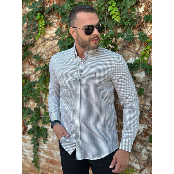 Camisa Manga Longa PRL Xadrez Bege
