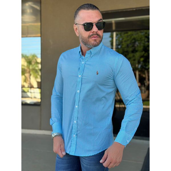 Camisa Manga Longa PRL Xadrez Azul