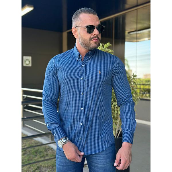 Camisa Manga Longa PRL Xadrez Azul