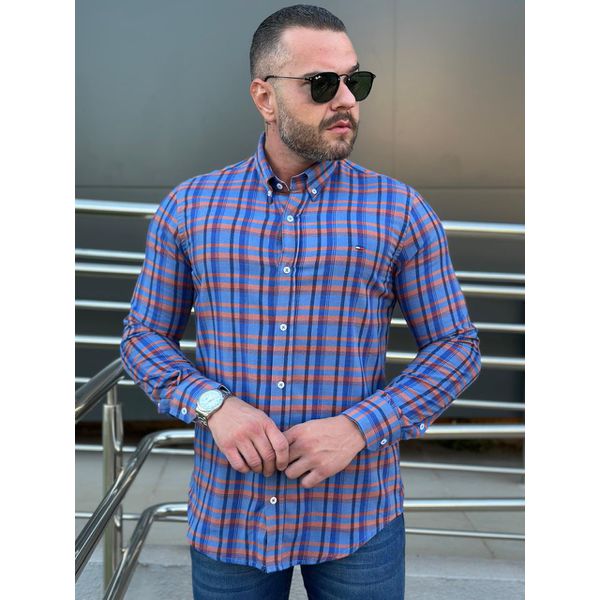 Camisa Manga Longa TH Xadrez Azul