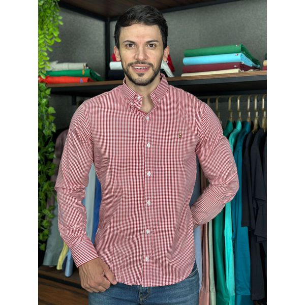 Camisa Manga Longa PRL Xadrez Vermelho