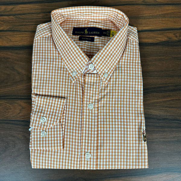 Camisa Manga Longa PRL Xadrez Laranja. 