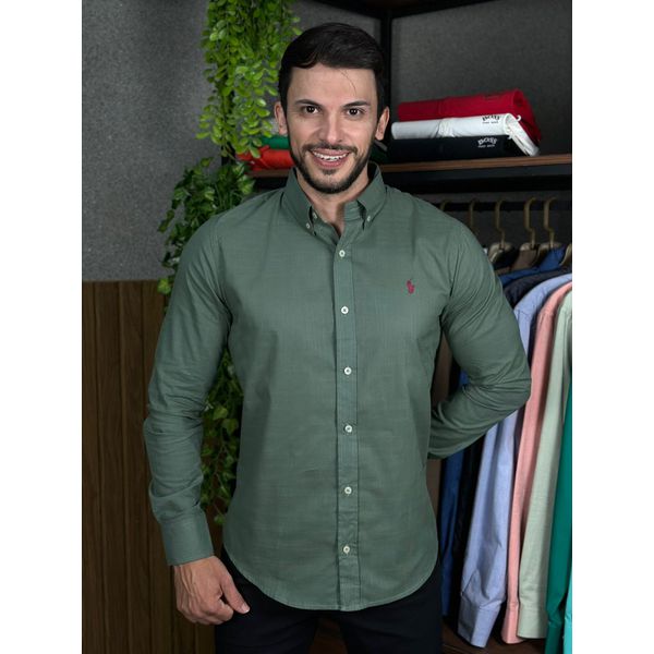 Camisa Manga Longa Linho PRL Verde. 