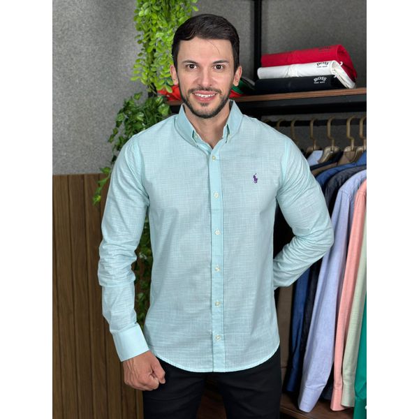 Camisa Manga Longa Linho PRL Verde.