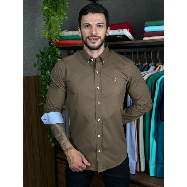 Camisa Manga Longa PRL Marrom. 