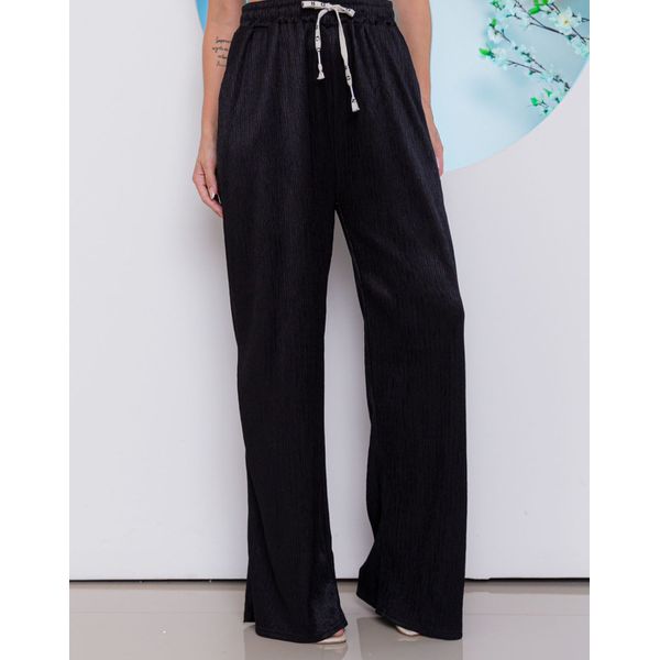 Calça Pantalona Plissada Preto