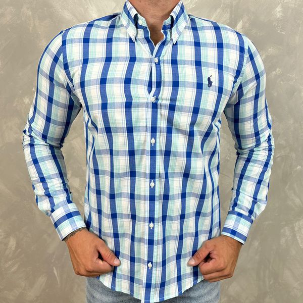Camisa Manga Longa PRL Xadrez Azul⭐