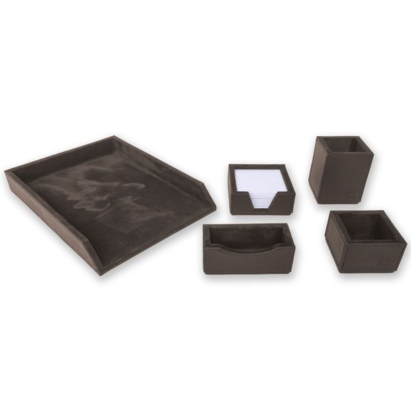 Kit 1 WorkSpace TABACO Porta Papel A4, Porta Lápis, Porta Clips ,Porta Rascunho, Porta Cartões de Visita - COURO LEGÍTIMO