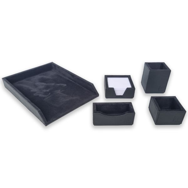 Kit 1 WorkSpace PRETO Porta Papel A4, Porta Lápis, Porta Clips ,Porta Rascunho, Porta Cartões de Visita - COURO LEGÍTIMO