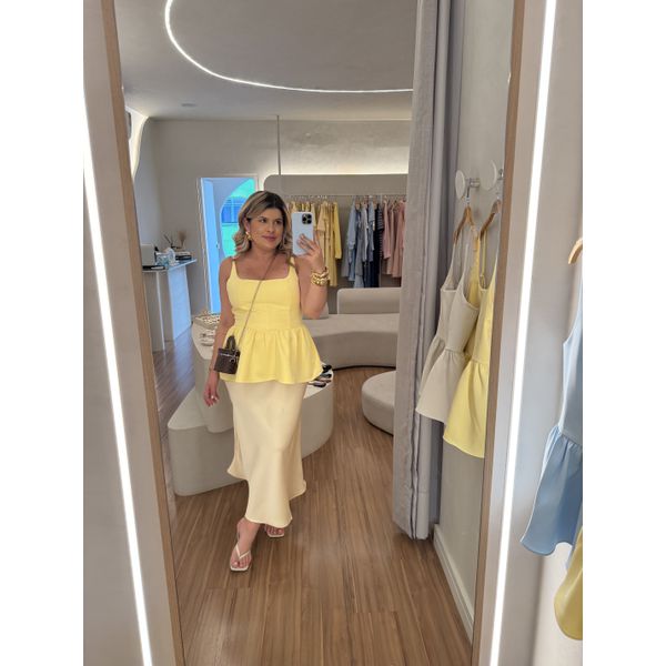 Saia Cetim Amélia Amarelo Manteiga