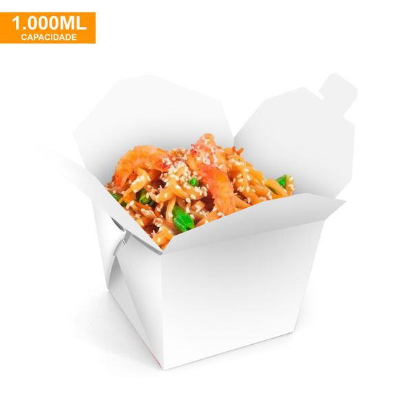 EMBALAGEM BOX ANTIVAZAMENTO YAKISOBA COMIDA JAPONESA 1000ML BRANCA - 50 UNIDADES