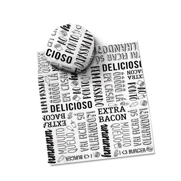 PAPEL BARREIRA GORDURA PREMIUM PARA LANCHE FRASES BURGUER 30X38CM - 400 UNIDADES