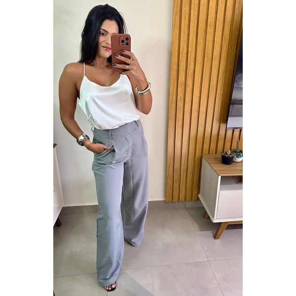 Calça Pantalona Alfaiataria Cinza 