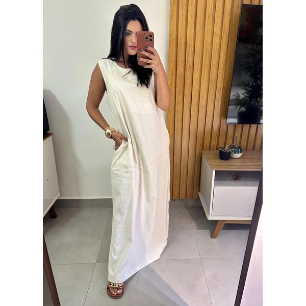 Vestido Longo Off White Minimalista