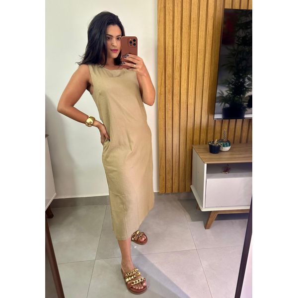 Vestido Midi Bege Minimalista