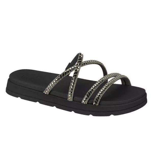 Tamanco Moleca Flat Santorine Preta Diamond