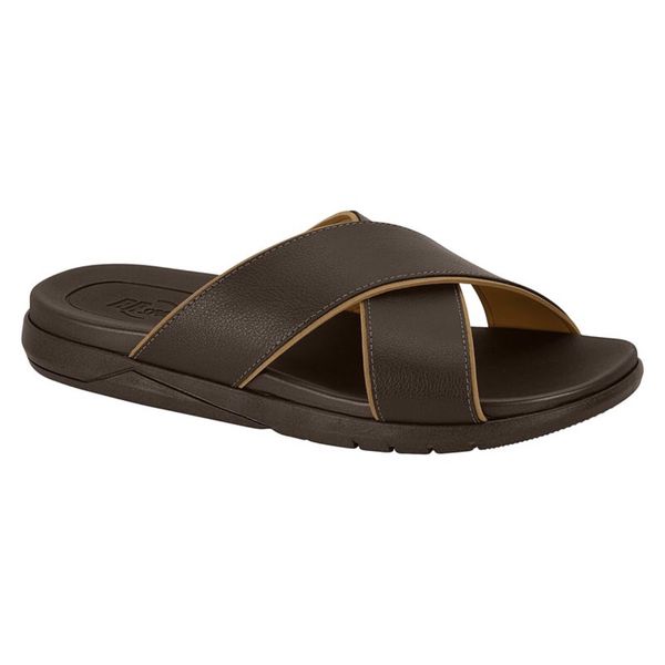 Chinelo Brsport Anatomico Masculino Tira Cruzada Café.