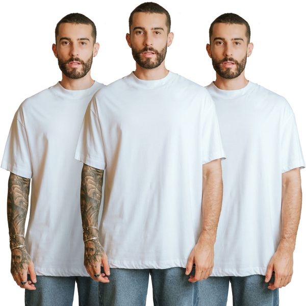 Kit 3 Camisetas Oversized 100% Algodão - Branco