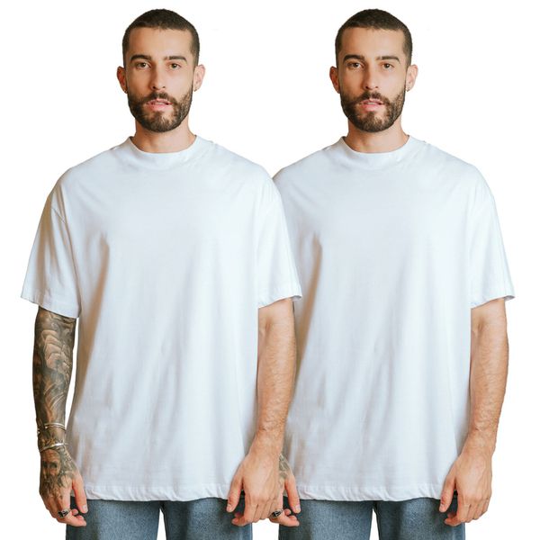 Kit 2 Camisetas Oversized 100% Algodão - Branco