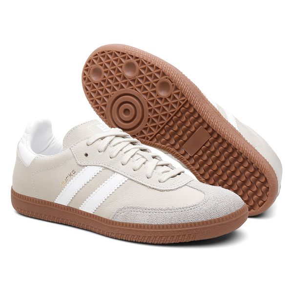 Tênis Feminino Casual Bege com Preto Retrô em Couro