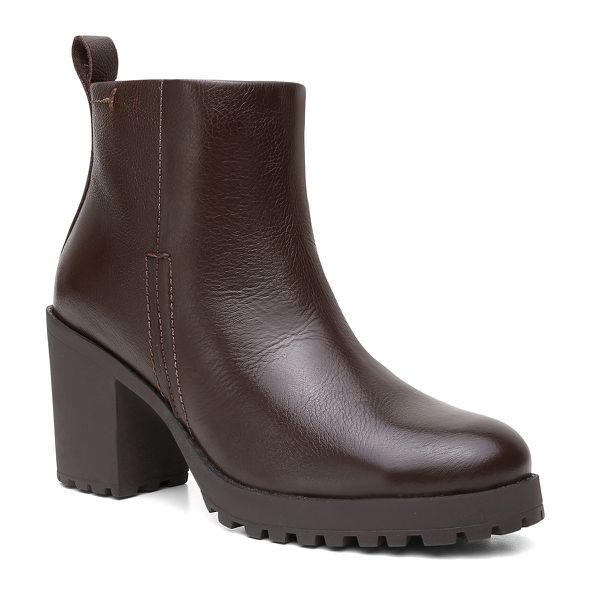 Bota Feminina Coturno Couro Cano M dio Tratorada Urbano Caf