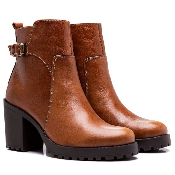 Bota Feminina Coturno Couro Cano Médio Tratorada Whisky