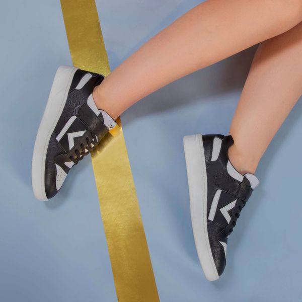 Tênis Napa Preto e Branco Feminino em Couro Legitimo
