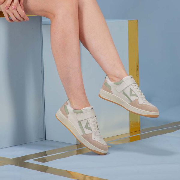 Tênis Napa Off White Verde Feminino em Couro Legitimo