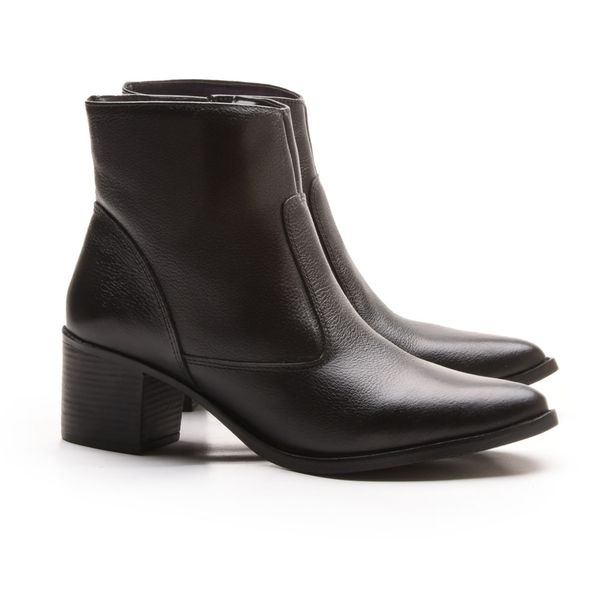 Bota Feminina Couro Cano Curto Casual Preta