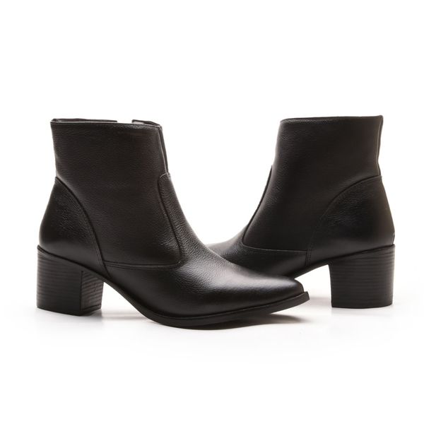 Bota Feminina Couro Cano Curto Casual Preta