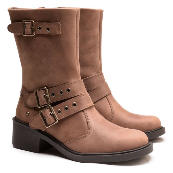 Bota Vintage Ankle Boot Couro Cano Médio Bico Redondo Sella