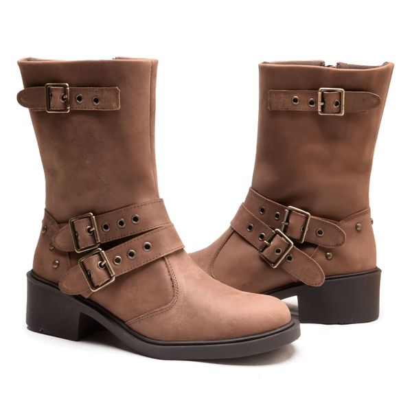 Bota Vintage Ankle Boot Couro Cano Médio Bico Redondo Sella