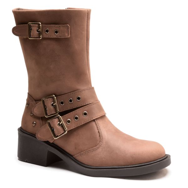 Bota Vintage Ankle Boot Couro Cano Médio Bico Redondo Sella