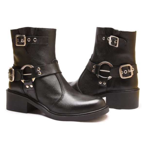Bota Vintage Ankle Boot Couro Cano Médio Bico Redondo Preto