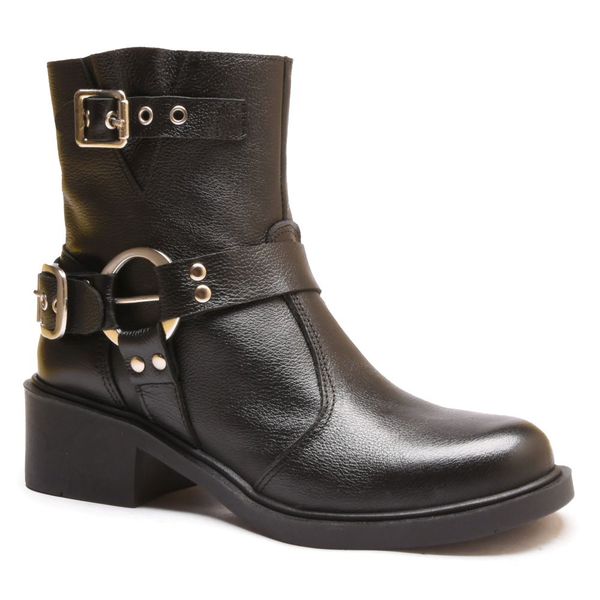 Bota Vintage Ankle Boot Couro Cano Médio Bico Redondo Preto